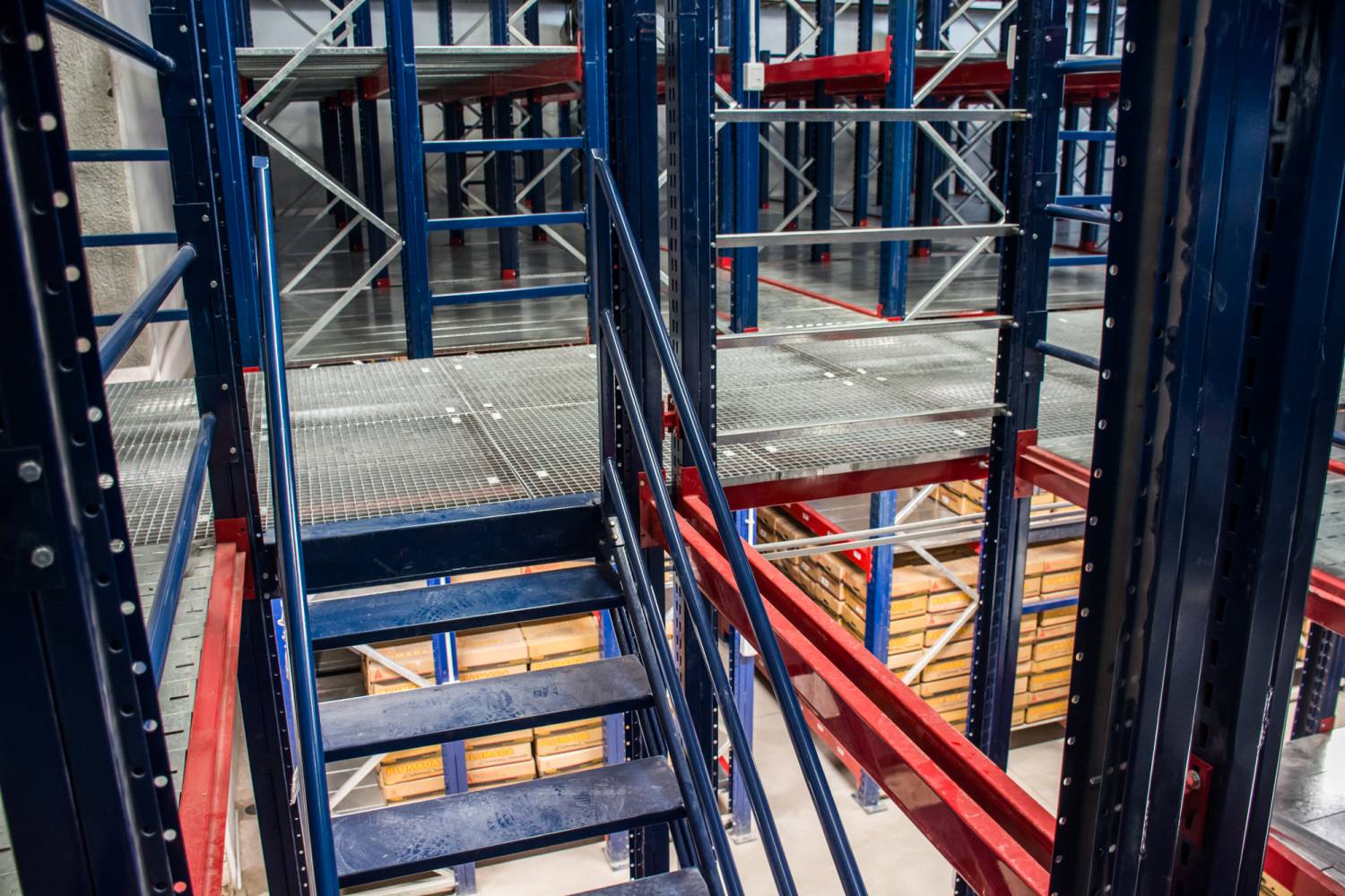 Detalle de pasarela metálica y estructura antisísmica de racks para archivo de documentos del Gobierno de Salta.